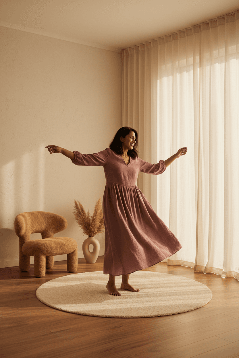 Whole Without It - South Asian woman dancing freely at home