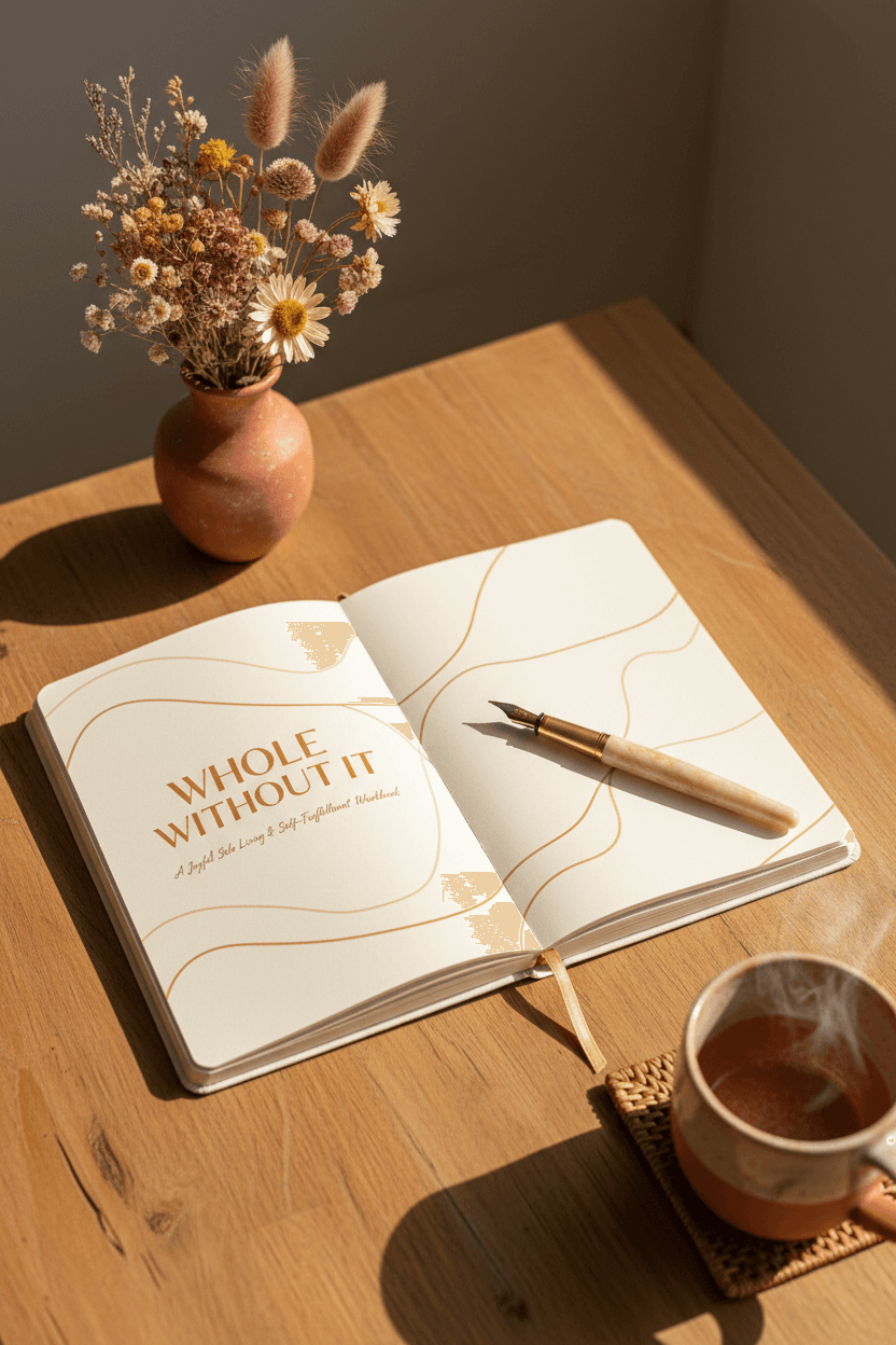 Whole Without It - cover flat lay with wildflowers and workbook