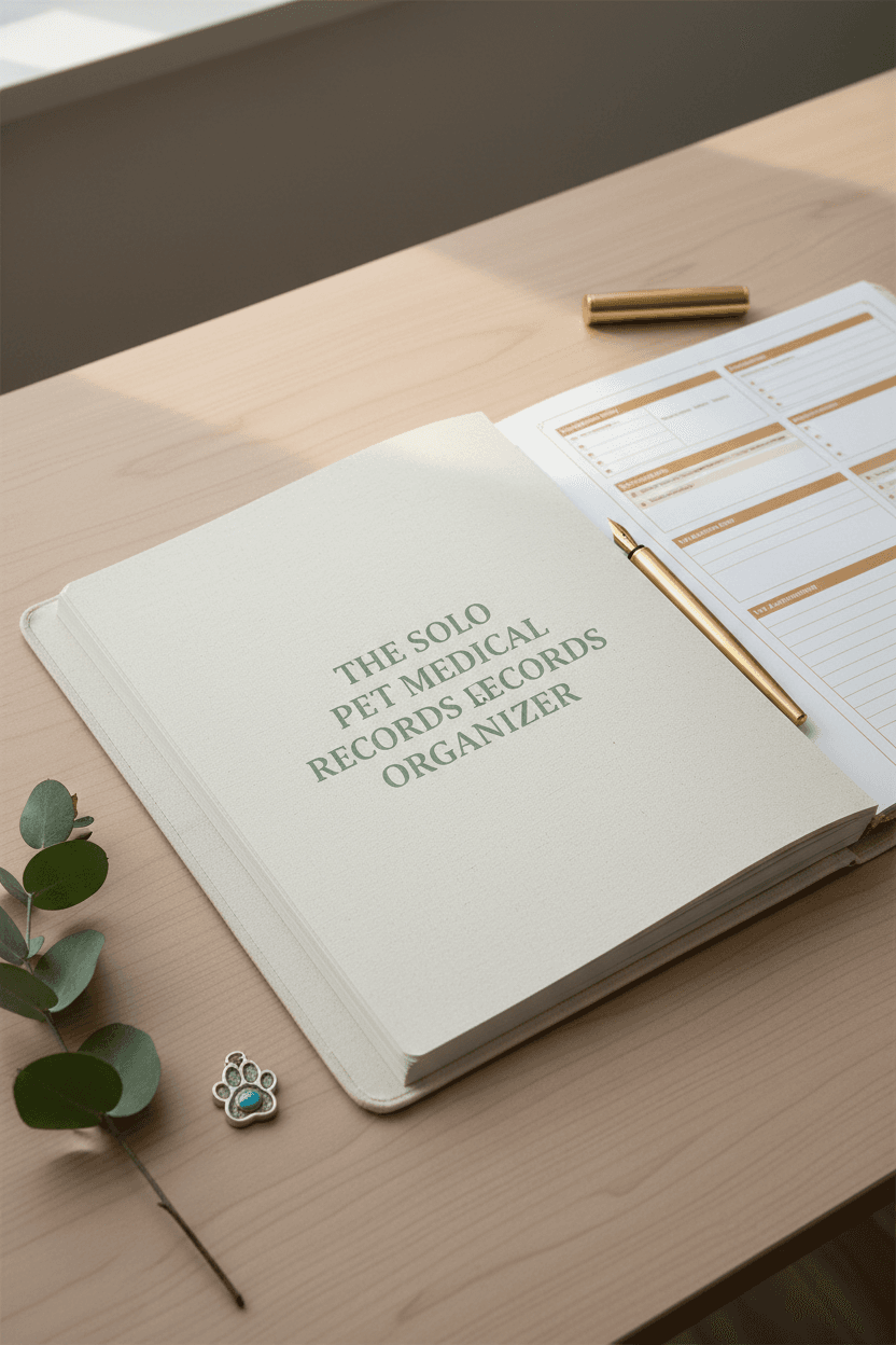 Solo Pet Medical Records Organizer - open binder with pet charm