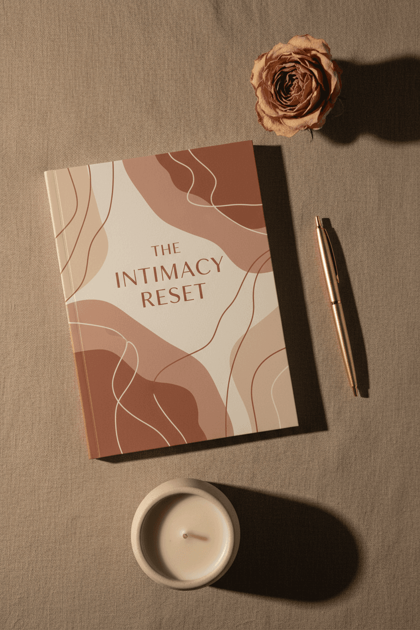 The Intimacy Reset - editorial flat lay cover with journal and botanicals