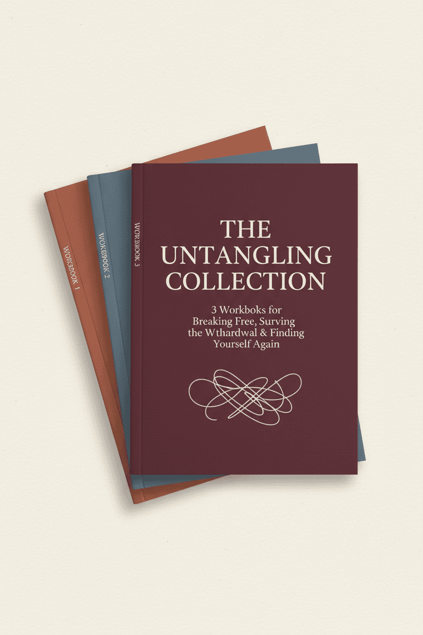 The Untangling Collection bundle cover — three workbooks in burgundy, slate blue, and terracotta