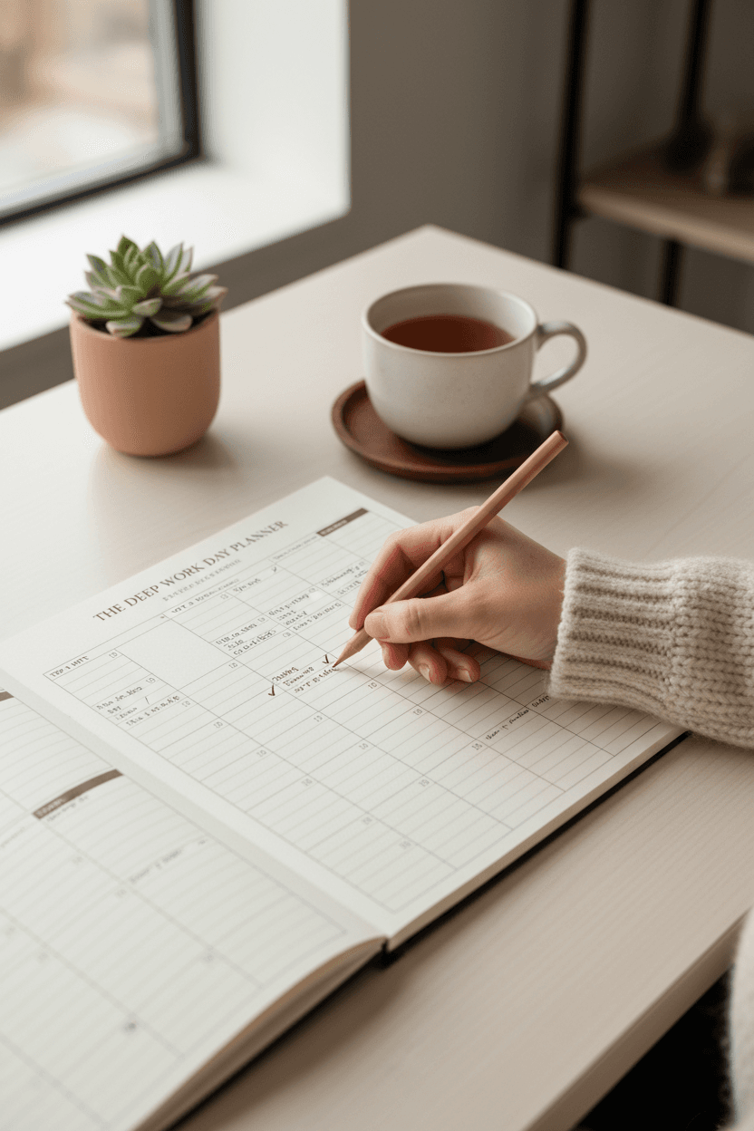 Deep Work Day Planner - checking off completed time blocks