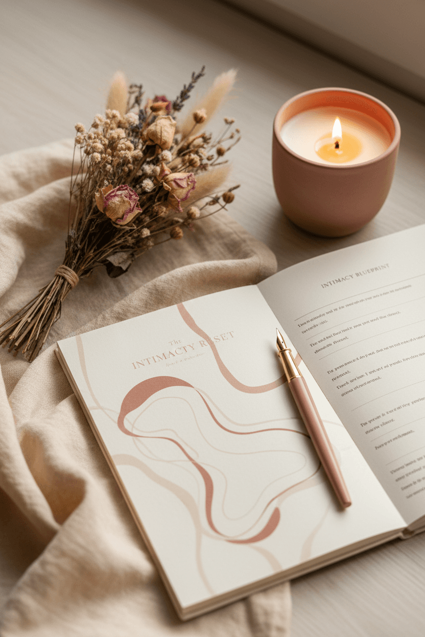 The Intimacy Reset - workbook and dried botanicals flat lay