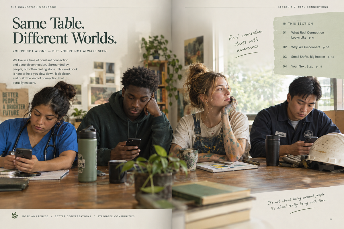 Diverse group of young adults sitting together but emotionally disconnected