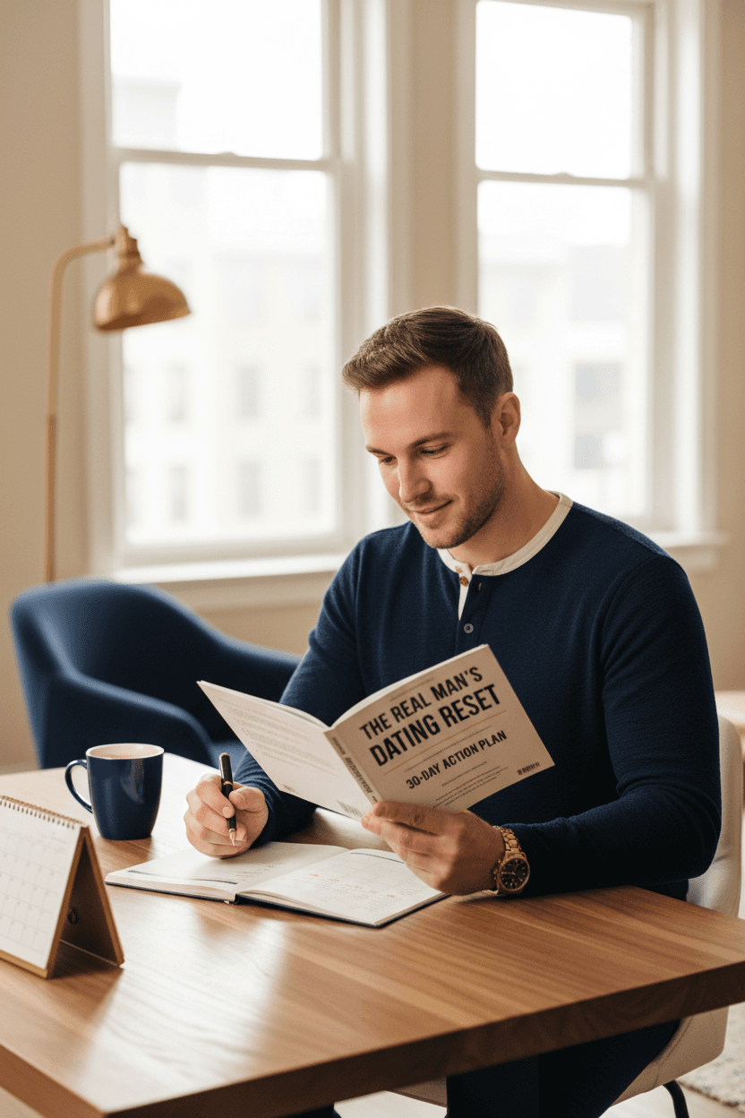 The Real Man's Dating Reset - white man reviewing action plan