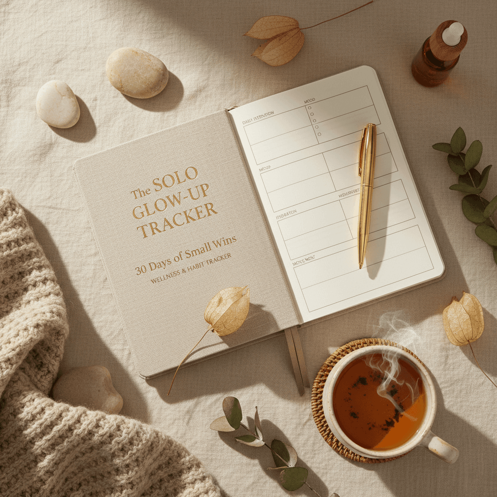 The Solo Glow-Up Tracker Flatlay